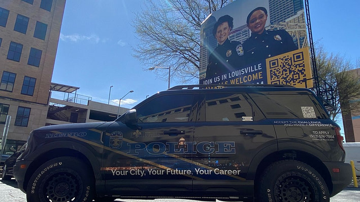 LMPD put up a billboard for its recruiting trip to Atlanta earlier tis year. (LMPD)